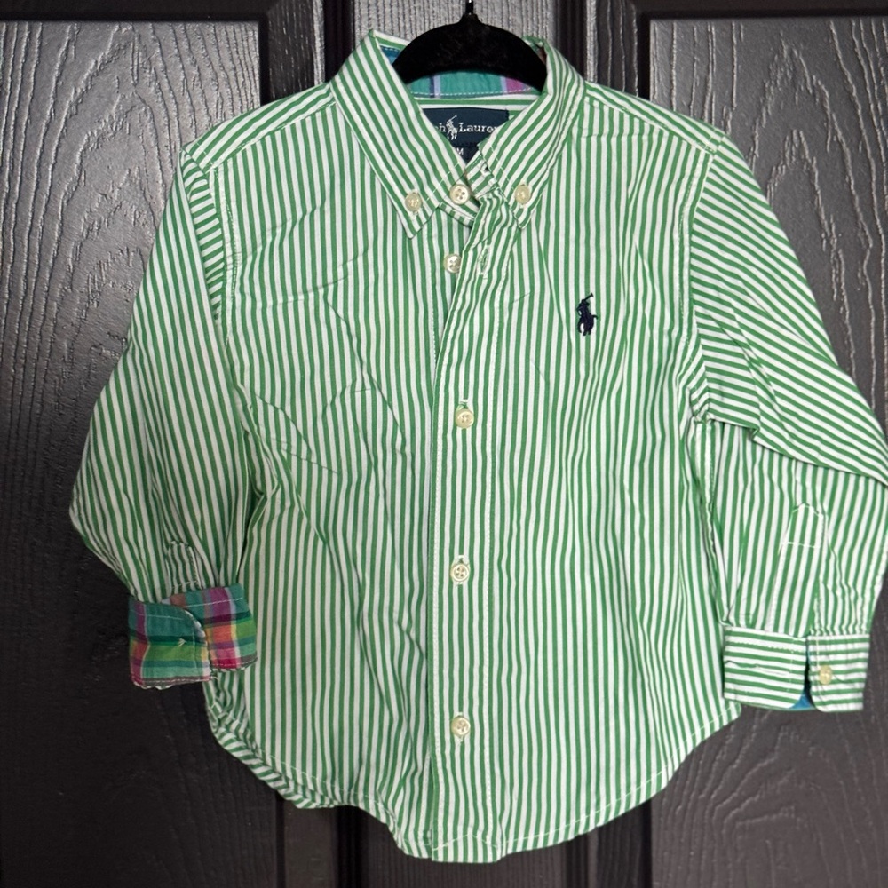 Ralph Lauren Kids Green Striped Button Down Shirt